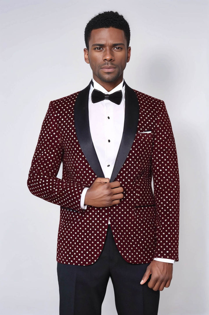 Blazer de Bal Homme Bordeaux Coupe Slim à Motifs de Points - Wessi
