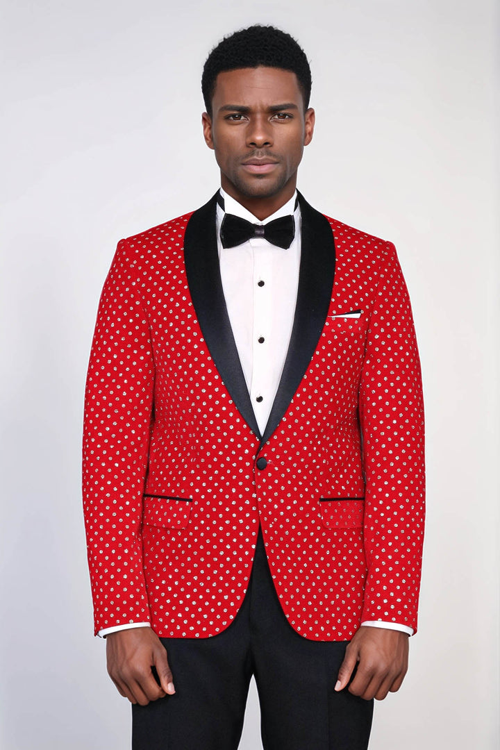 Blazer de bal homme rouge coupe slim à motifs de points - Wessi