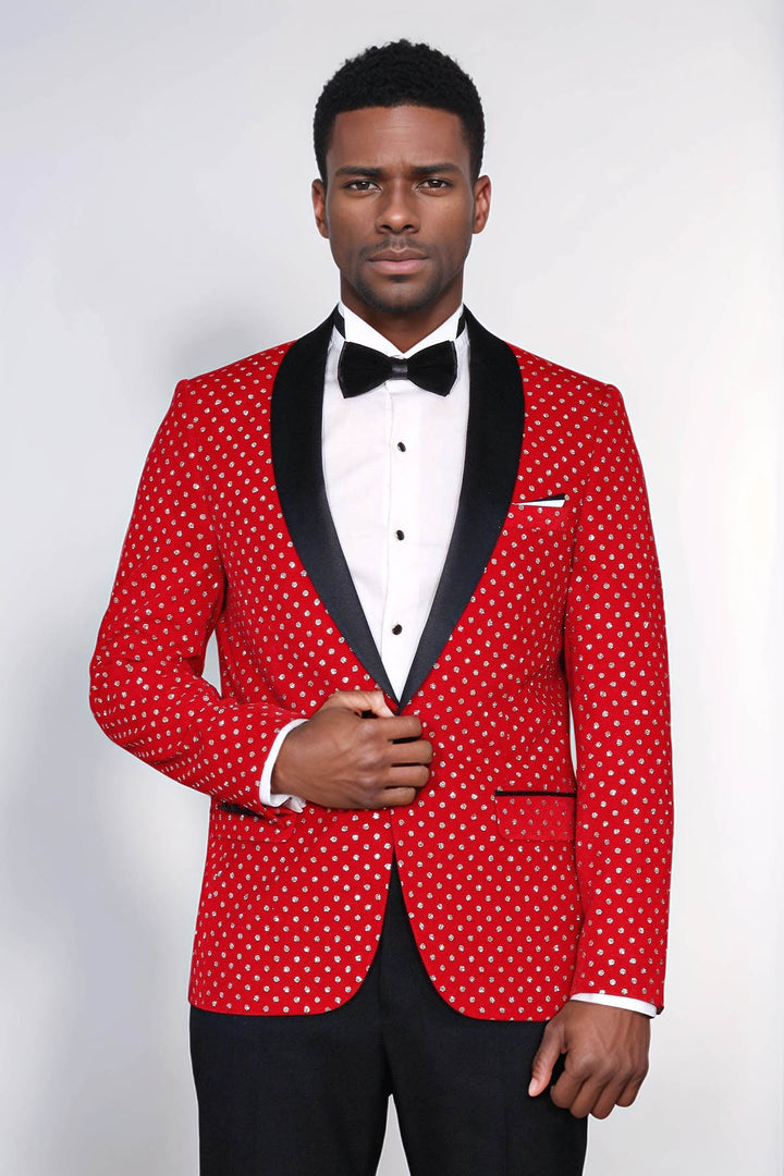 Blazer de bal homme rouge coupe slim à motifs de points - Wessi