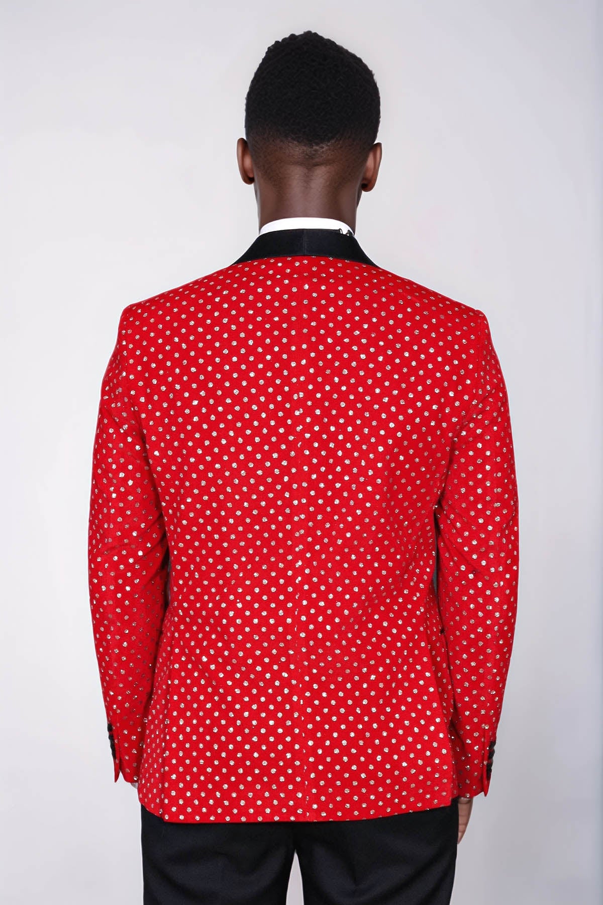Dot Patterned Slim Fit Red Men Singer Tuxedo Blazer - Wessi