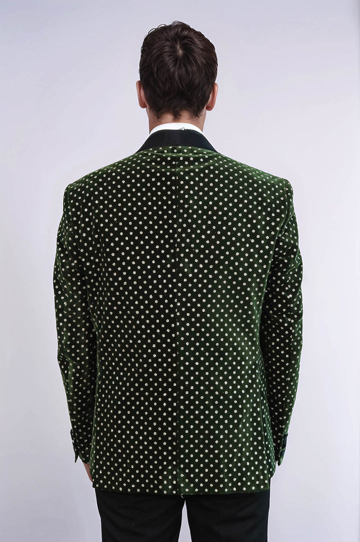 Приталенный темно-зеленый мужской пиджак в горошек для выпускного вечера - Wessi