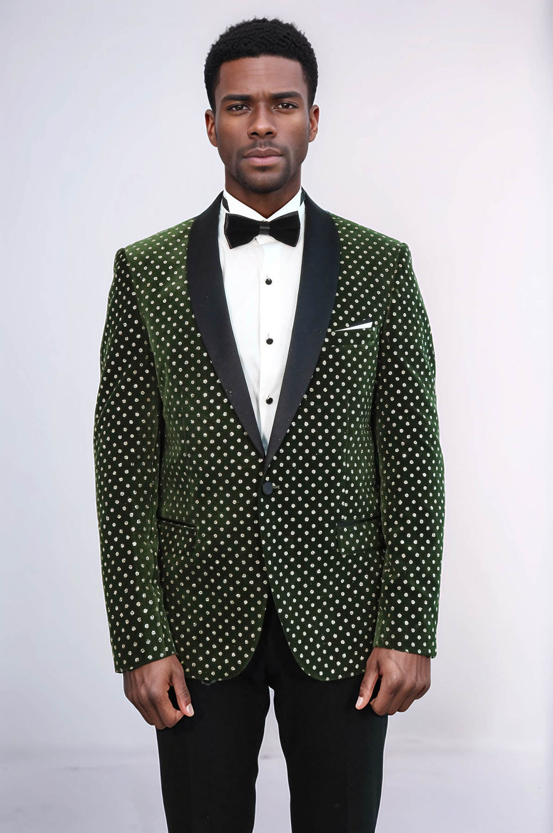 Blazer da ballo da uomo verde scuro slim fit con motivo a pois - Wessi