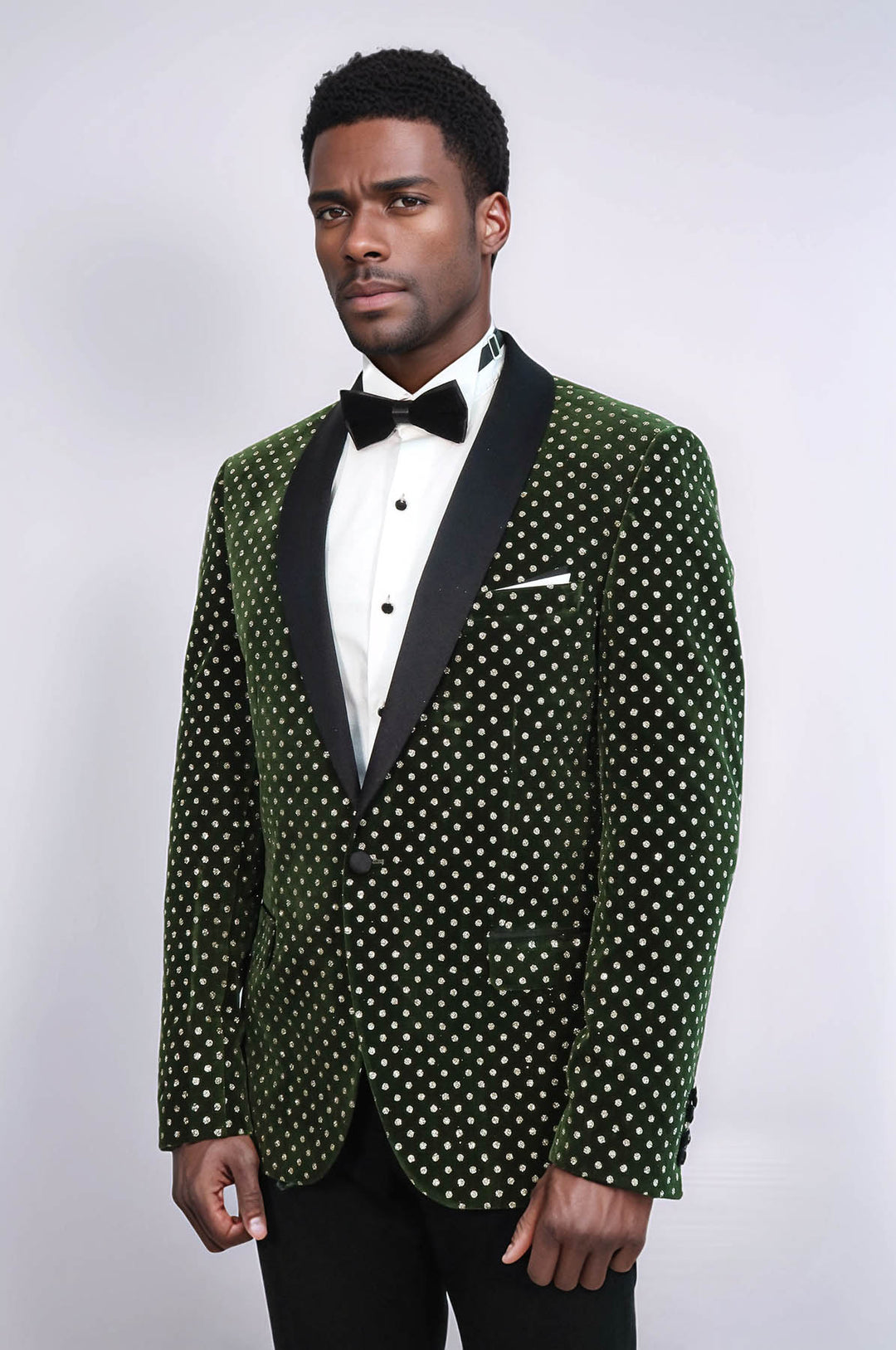 Blazer da ballo da uomo verde scuro slim fit con motivo a pois - Wessi