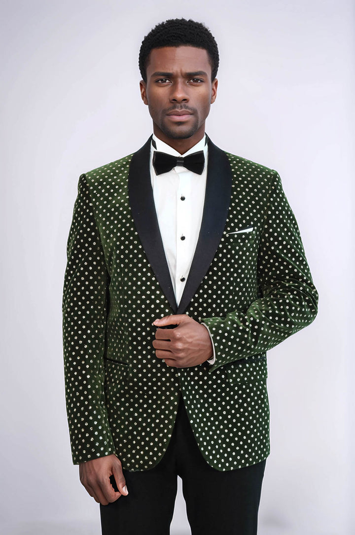 Blazer da ballo da uomo verde scuro slim fit con motivo a pois - Wessi