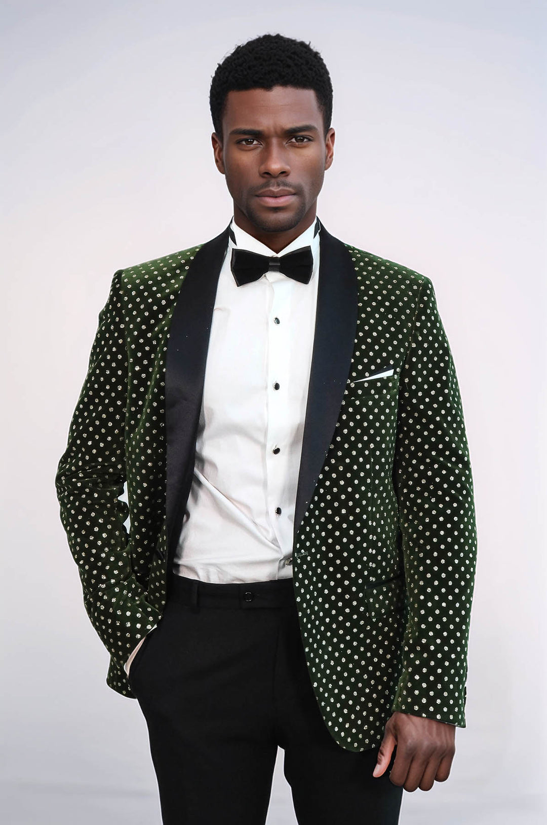 Blazer da ballo da uomo verde scuro slim fit con motivo a pois - Wessi
