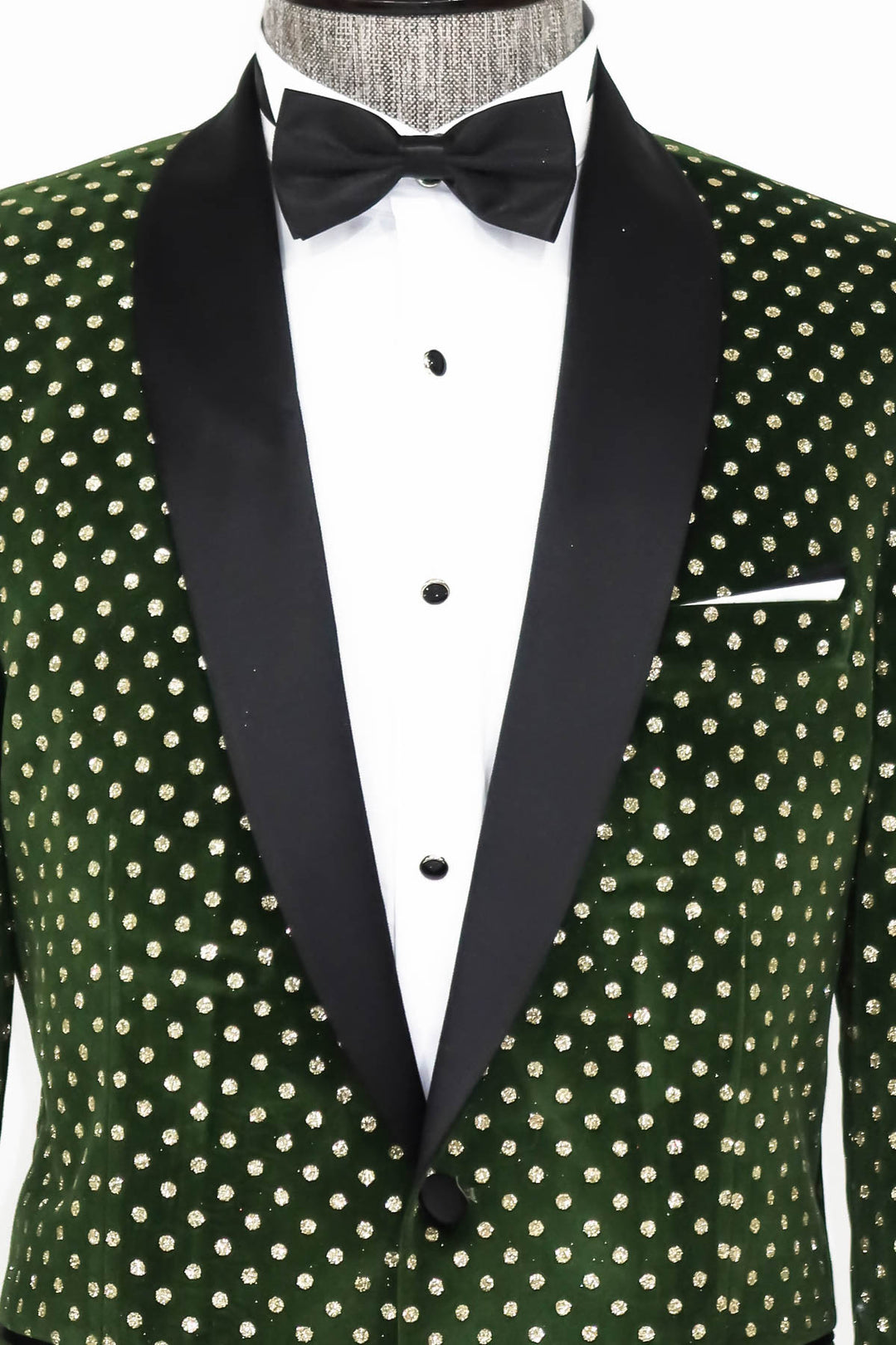 Dot Pattern Slim Fit Dark Green Men Prom Blazer - Wessi