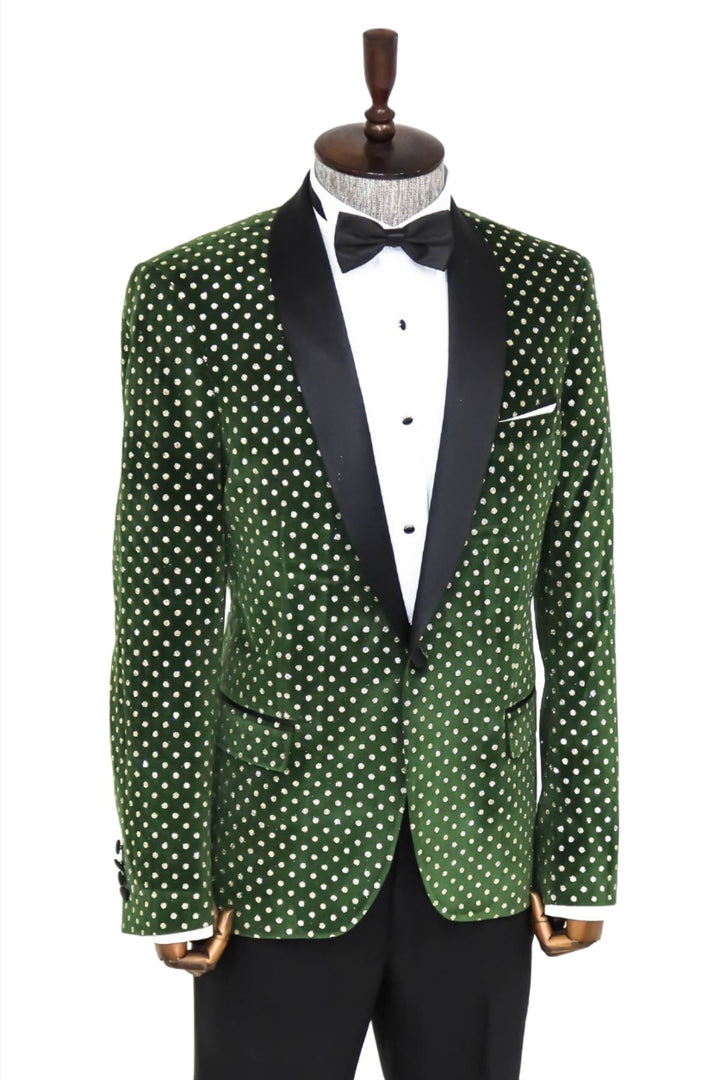 Dot Pattern Slim Fit Dark Green Men Prom Blazer - Wessi