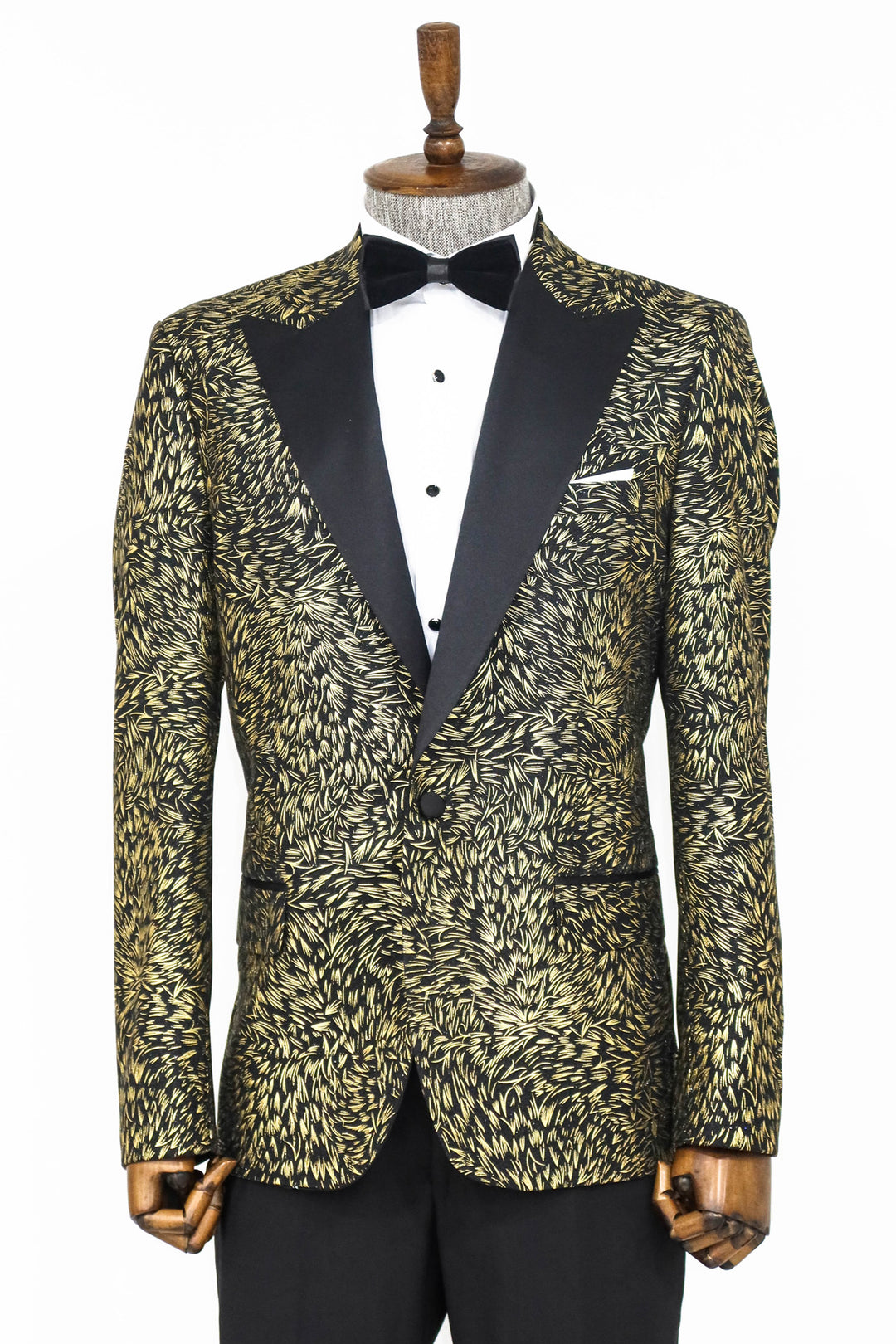 Feather Patterned Slim Fit Black Men Prom Blazer and Trousers Combination - Wessi