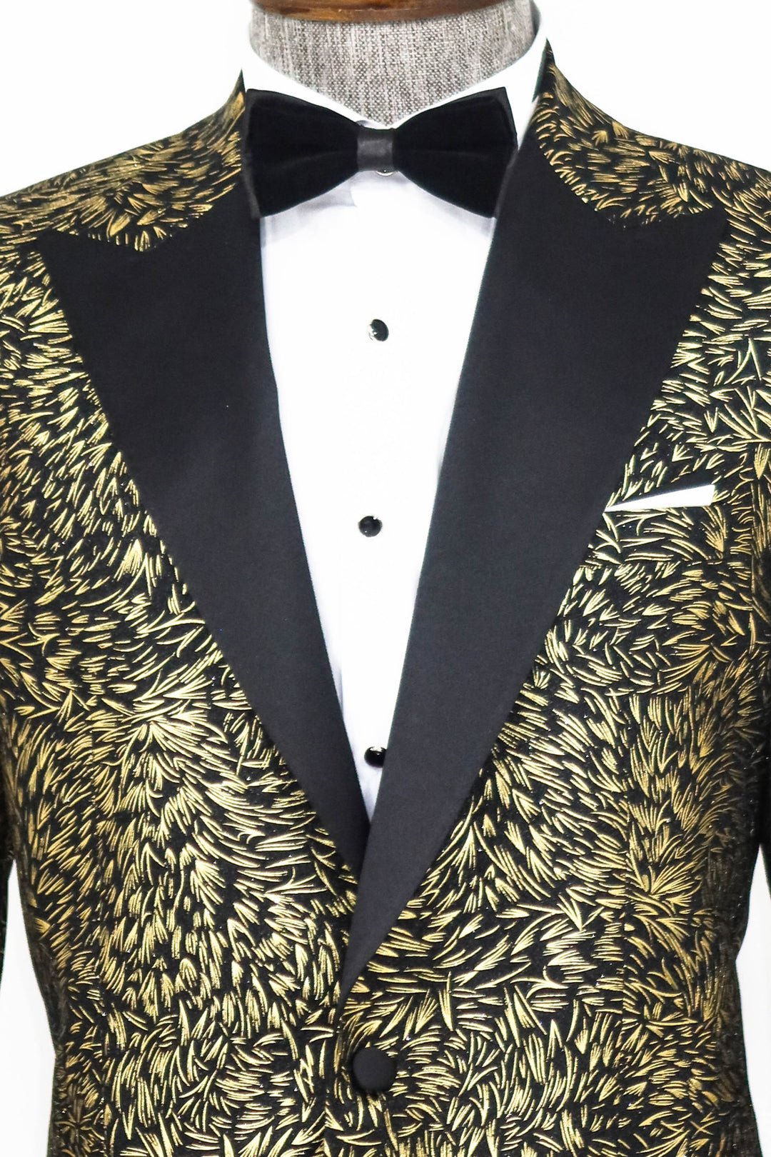 Feather Patterned Slim Fit Black Men Prom Blazer and Trousers Combination - Wessi