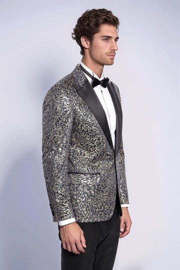 Blazer de Bal Homme Bleu Marine Coupe Slim à Motifs de Plumes - Wessi