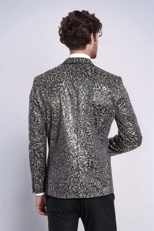 Blazer de Bal Homme Bleu Marine Coupe Slim à Motifs de Plumes - Wessi