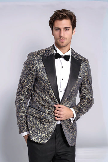 Blazer de Bal Homme Bleu Marine Coupe Slim à Motifs de Plumes - Wessi