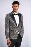 Feather Patterned Slim Fit Navy Blue Men Dinner Jacket - Wessi