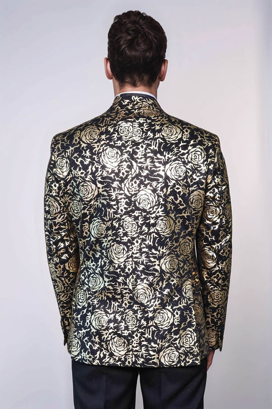 Gold Rose Patterned Slim Fit Black Men Singer Tuxedo Blazer | Wessi Wessi - Discover Diversity Gold Rose Patterned Slim Fit Black Men Singer Tuxedo Blazer | Wessi Wessi - Discover Diversity