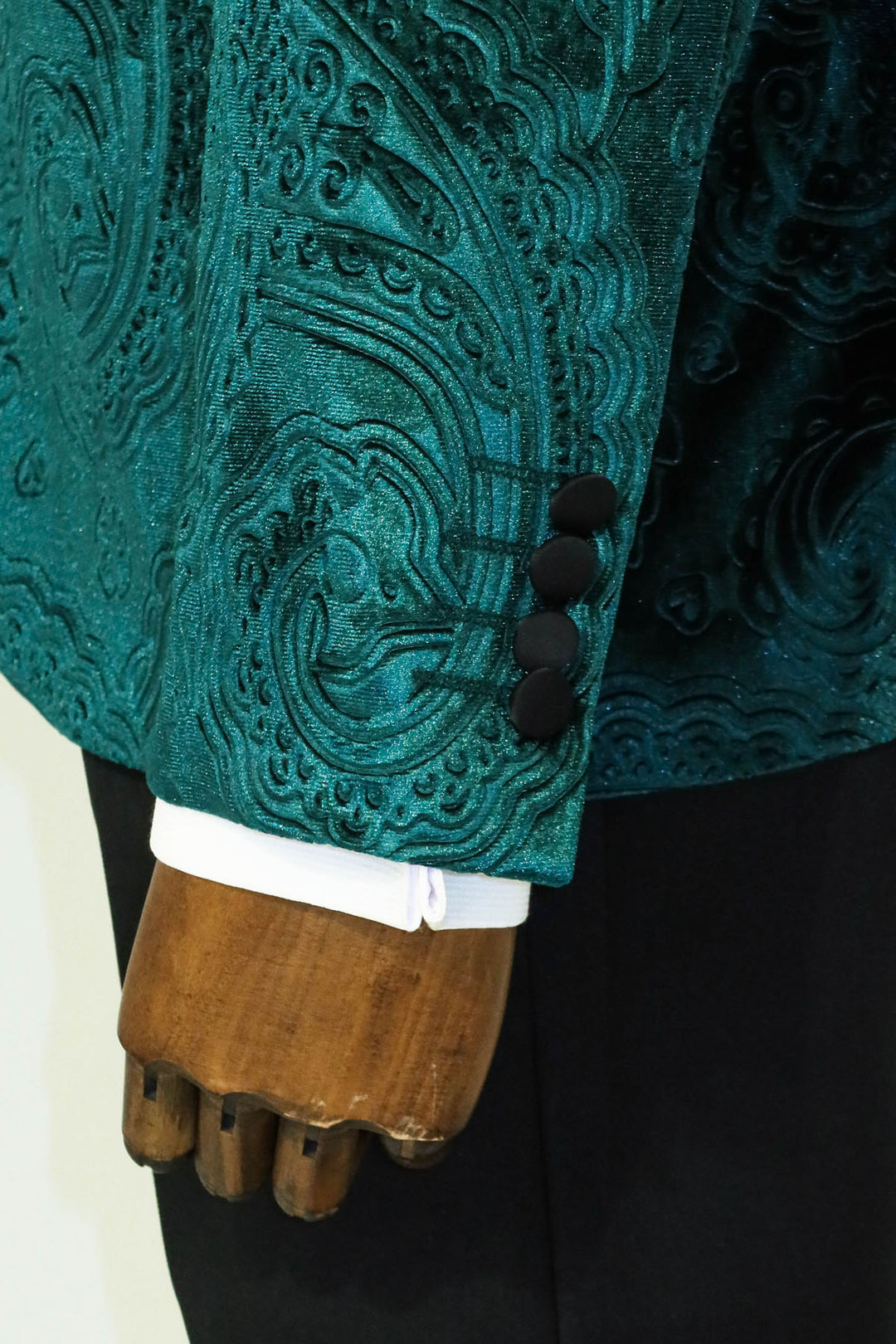 Floral Patterned Velvet Green Men Prom Blazer and Trousers Combination- Wessi