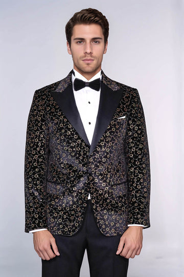 Tiny Flower Pattern Black Men Tuxedo Blazer - Wessi