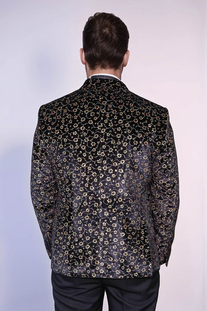 Tiny Flower Pattern Black Men Tuxedo Blazer - Wessi