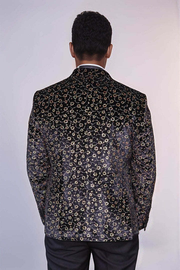 Tiny Flower Pattern Black Men Tuxedo Blazer - Wessi