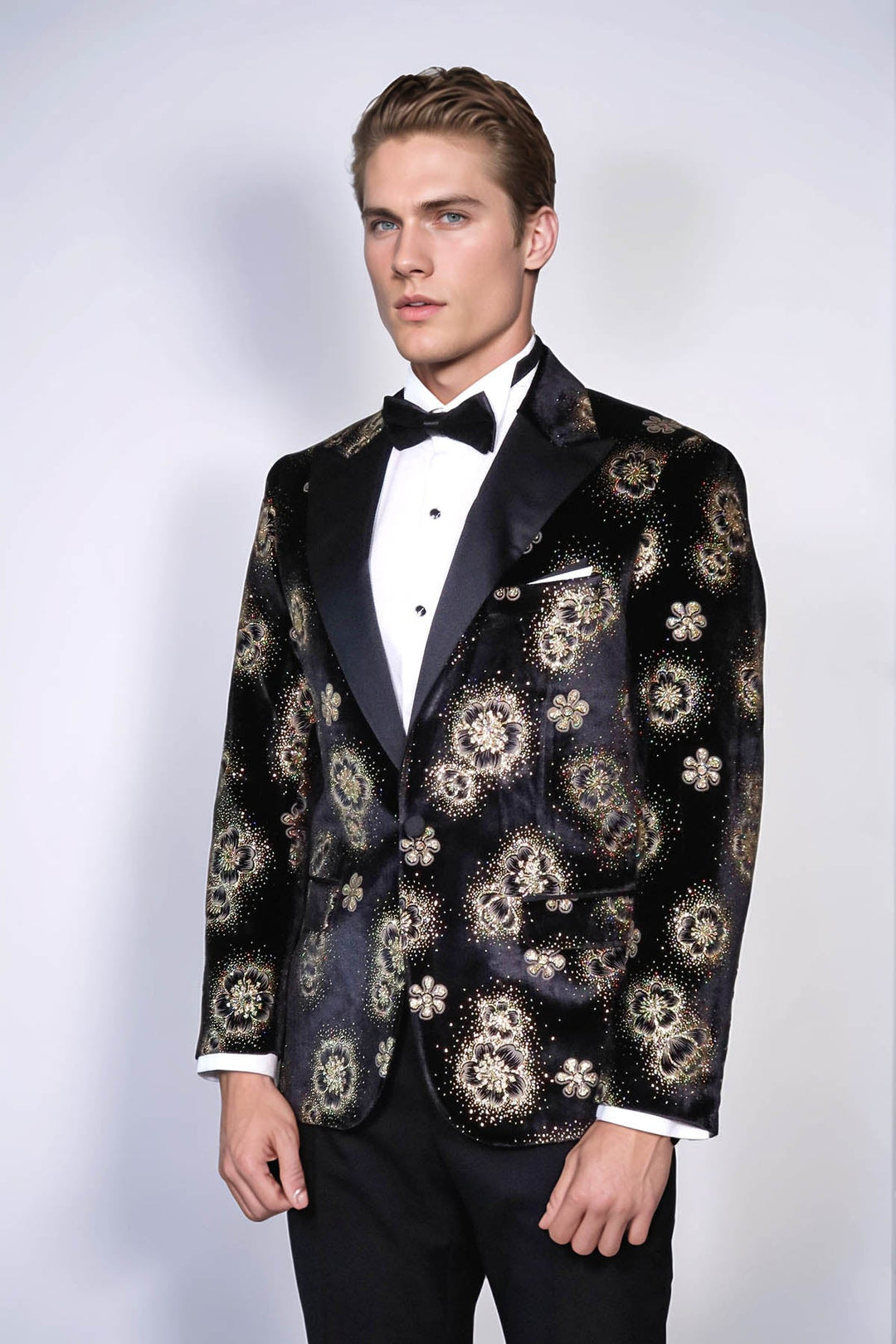 Black Patterned Over Black Men Prom Blazer - Wessi