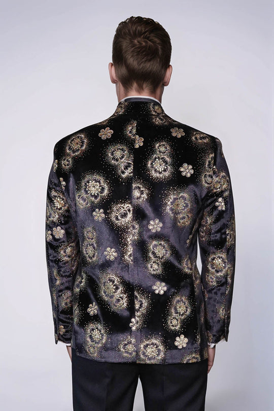 Blazer de bal noir à motifs sur noir pour hommes - Wessi
