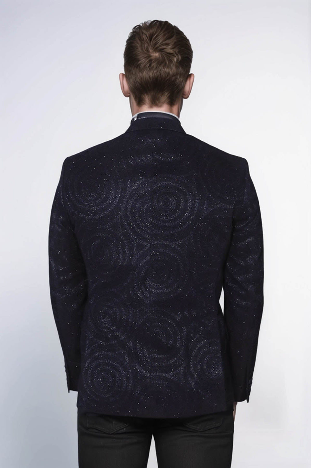 Hypnose Patterned Peak Lapel Slim Fit Black Men Tuxedo  Blazer - Wessi