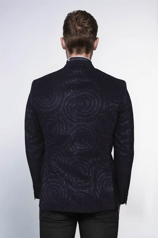 Hypnose Patterned Peak Lapel Slim Fit Black Men Tuxedo  Blazer - Wessi