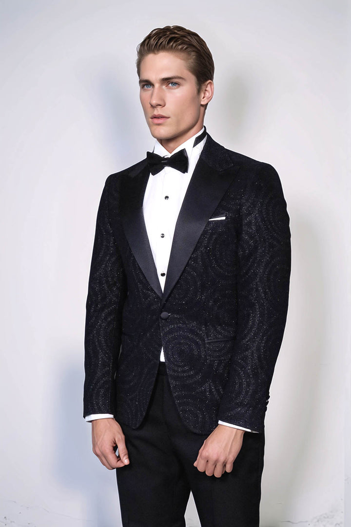 Blazer de graduación para hombre negro con solapa de pico y estampado Hypnose - Wessi
