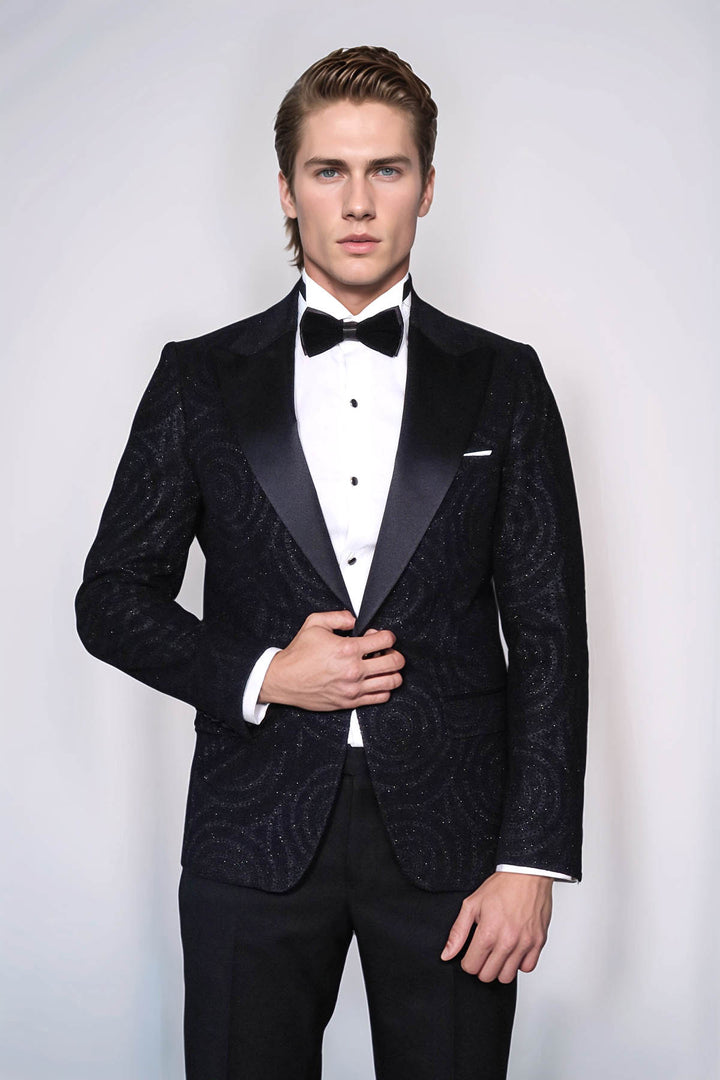 Blazer de graduación para hombre negro con solapa de pico y estampado Hypnose - Wessi