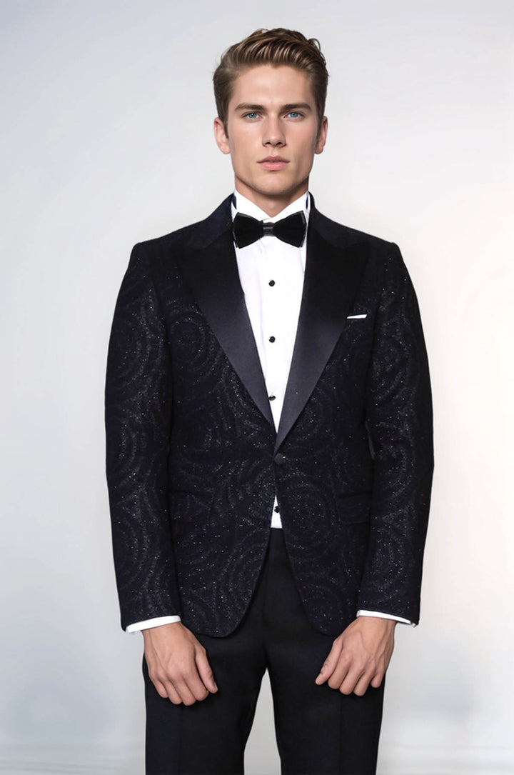 Blazer de graduación para hombre negro con solapa de pico y estampado Hypnose - Wessi