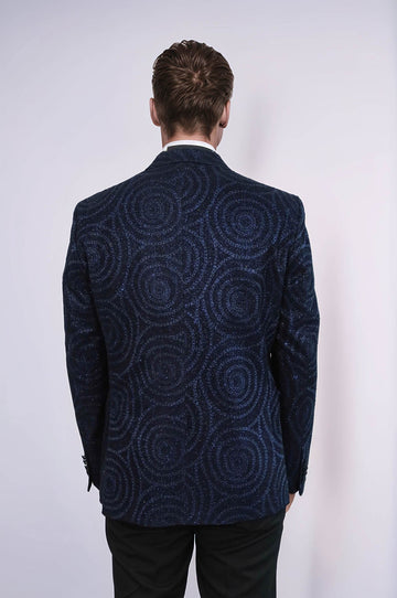Hypnose Pattern Peak Revers Slim Fit Bleu Marine Homme Blazer De Bal - Wessi