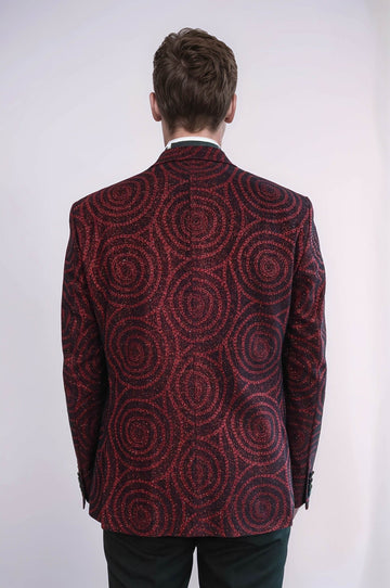 Hypnose Pattern Peak Lapel Slim Fit Burgundy Men Tuxedo  Blazer - Wessi