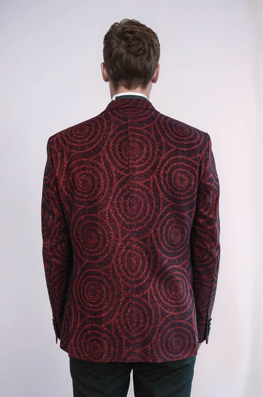 Hypnose Pattern Peak Lapel Slim Fit Burgundy Men Tuxedo  Blazer - Wessi