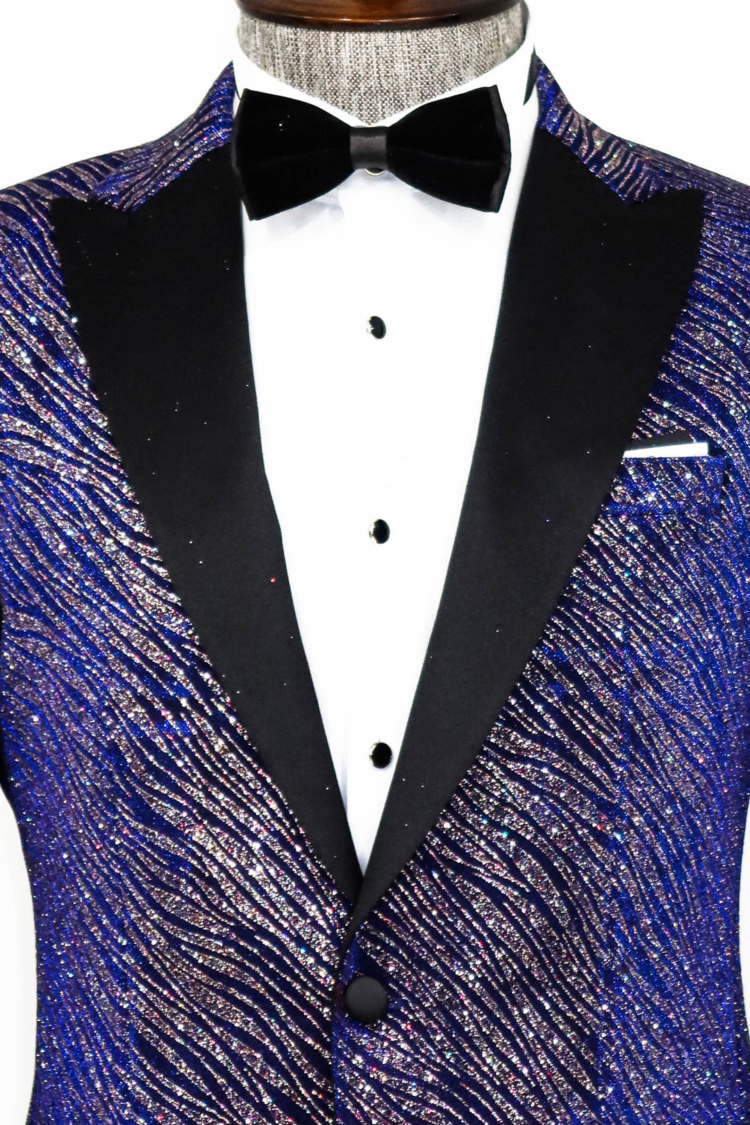 Glitter Pattern Slim Fit Navy Blue Men Prom Blazer - Wessi