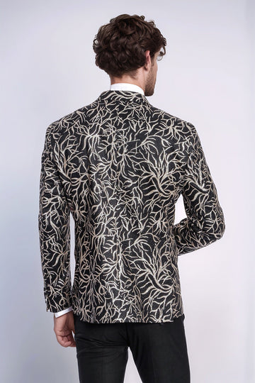 Blazer de graduación para hombre negro con estampado de hiedra brillante y corte slim - Wessi