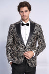 Sparkling Ivy Patterned Slim Fit Black Men Dinner Jacket - Wessi