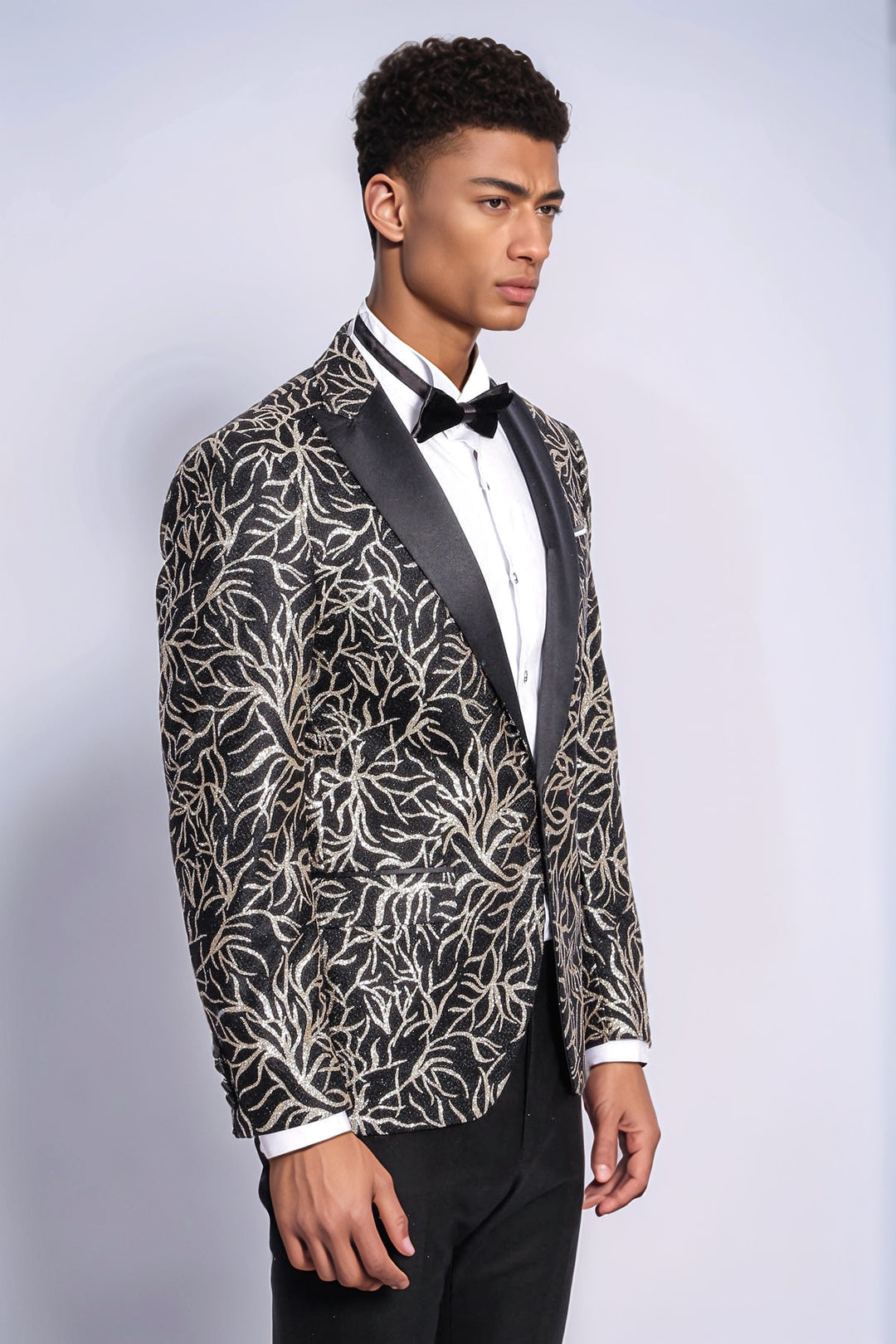 Sparkling Ivy Patterned Slim Fit Black Men Dinner Jacket - Wessi
