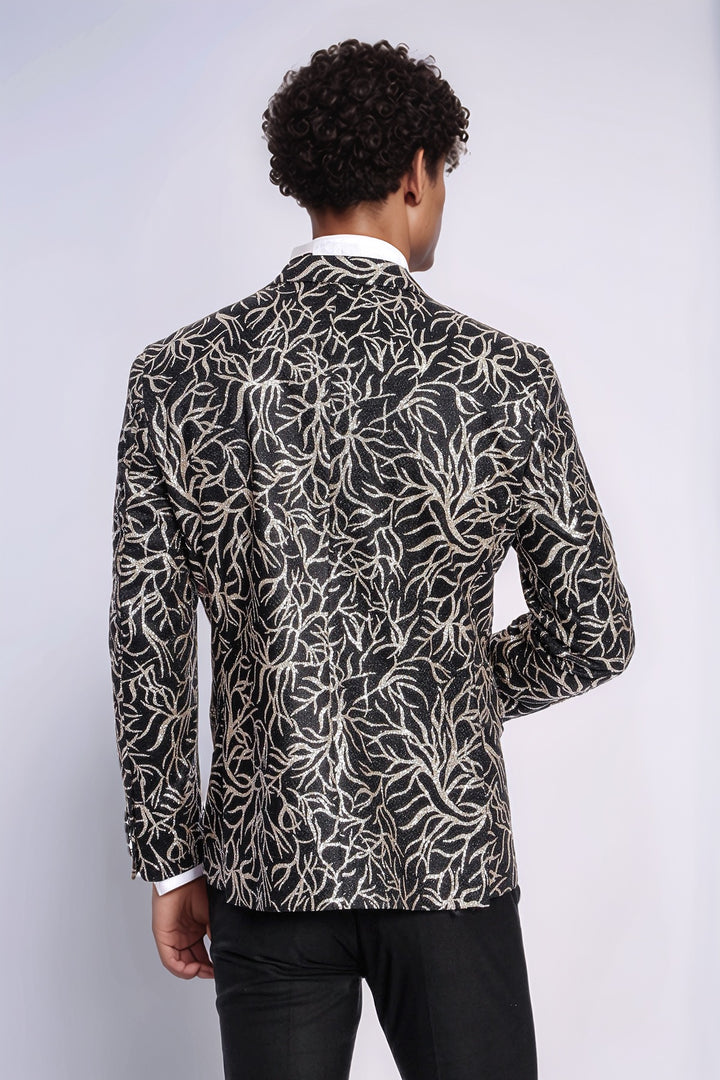 Sparkling Ivy Patterned Slim Fit Black Men Dinner Jacket - Wessi