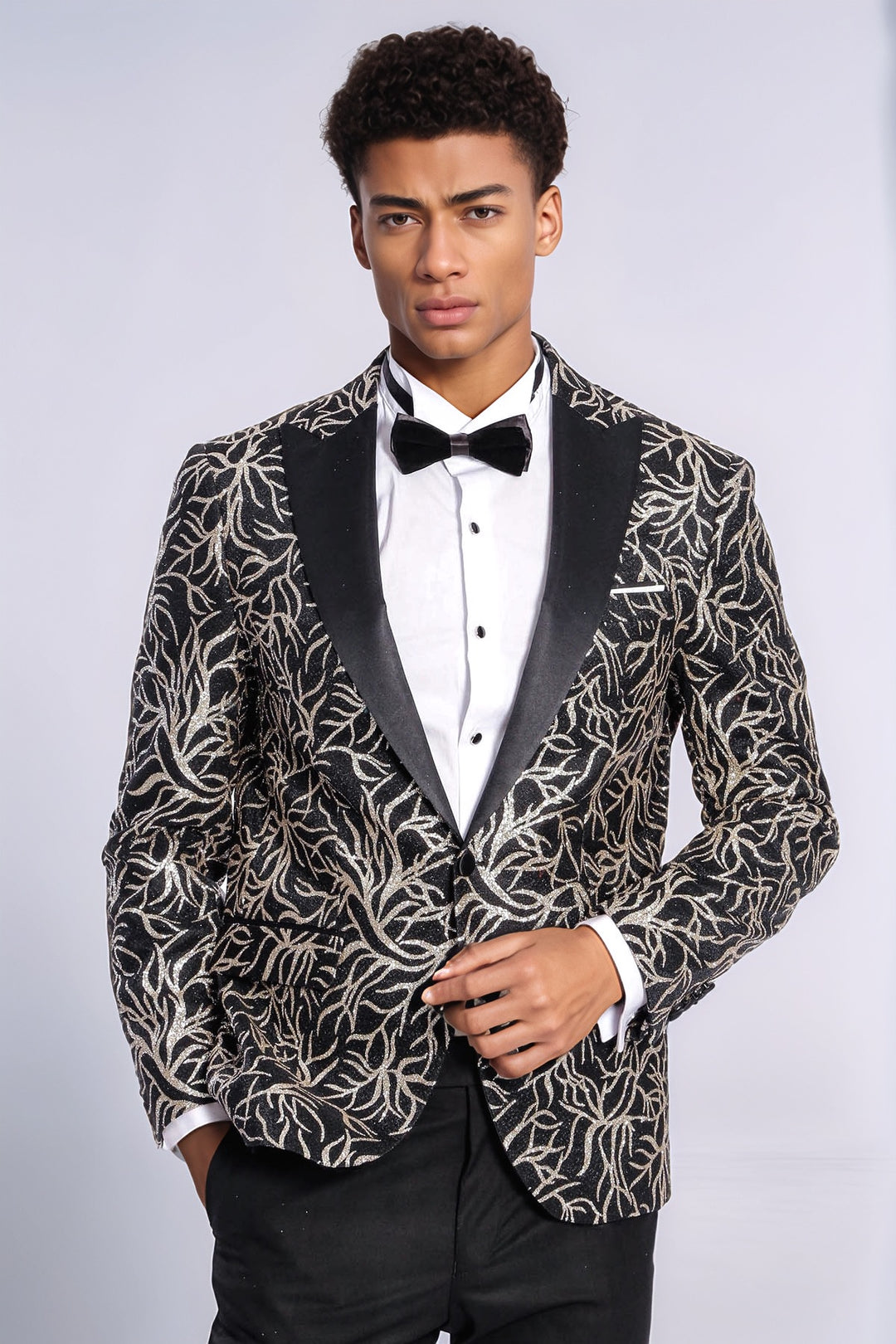 Sparkling Ivy Patterned Slim Fit Black Men Dinner Jacket - Wessi