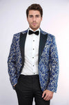 Sparkling Ivy Patterned Slim Fit Blue Men Evening Tuxedo Jacket - Wessi