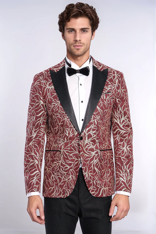 Blazer de graduación para hombre burdeos de corte slim con estampado Sparkling Ivy - Wessi