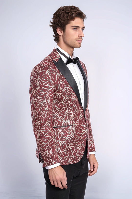 Blazer de graduación para hombre burdeos de corte slim con estampado Sparkling Ivy - Wessi