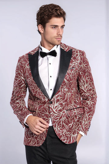 Blazer de graduación para hombre burdeos de corte slim con estampado Sparkling Ivy - Wessi