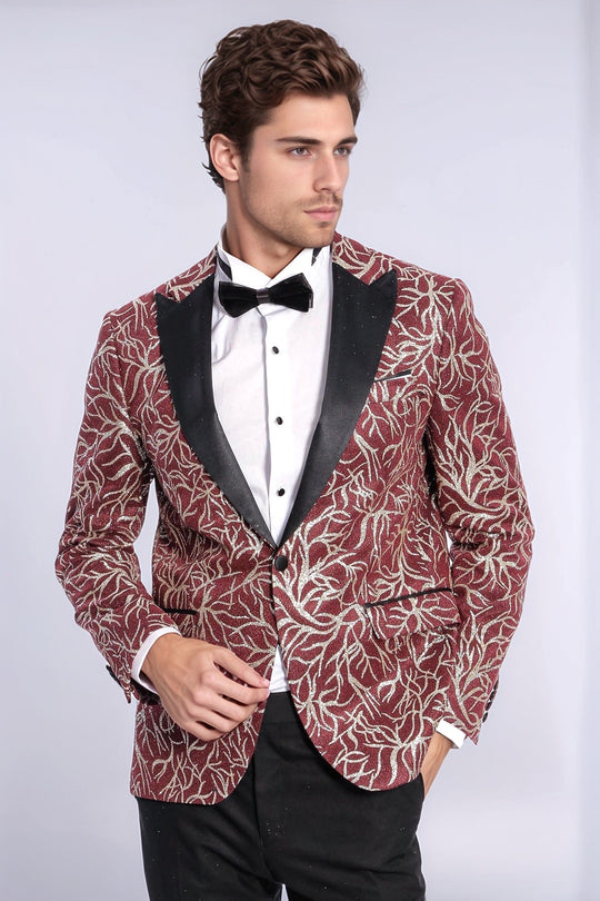 Blazer de graduación para hombre burdeos de corte slim con estampado Sparkling Ivy - Wessi