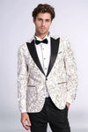 Sparkling Ivy Patterned Slim Fit White Men Wedding Groom Blazer - Wessi