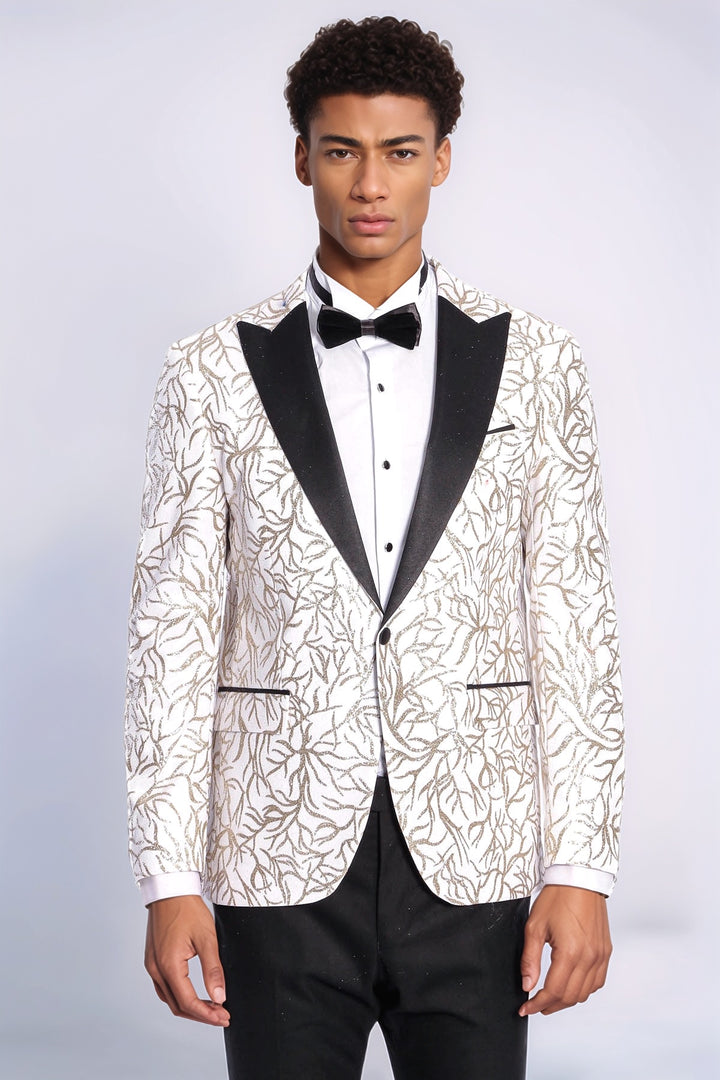 Blazer da ballo da uomo bianco slim fit con motivo edera scintillante - Wessi