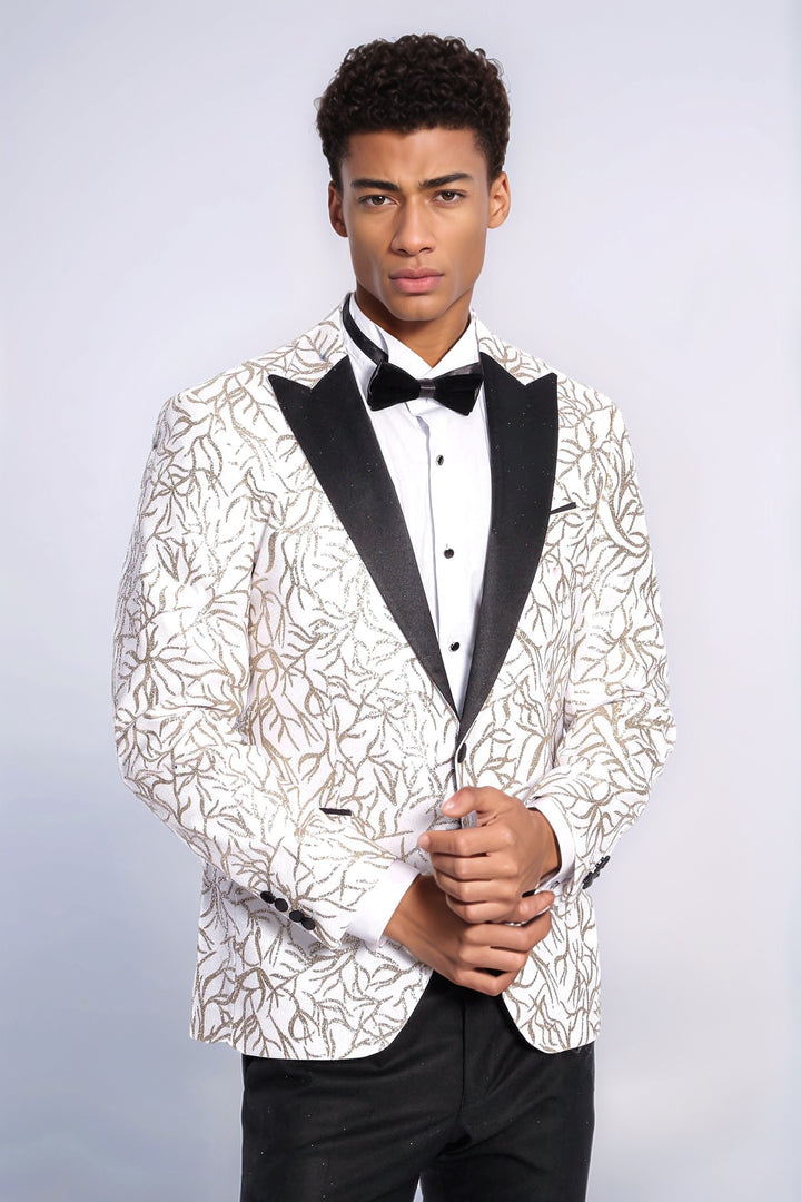 Blazer da ballo da uomo bianco slim fit con motivo edera scintillante - Wessi