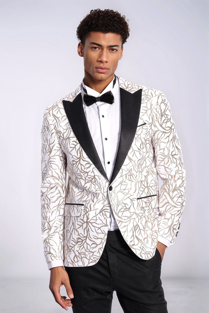 Blazer da ballo da uomo bianco slim fit con motivo edera scintillante - Wessi