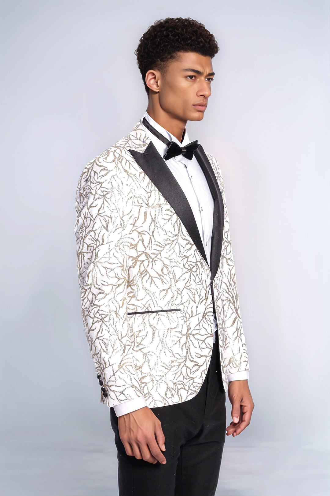 Blazer da ballo da uomo bianco slim fit con motivo edera scintillante - Wessi
