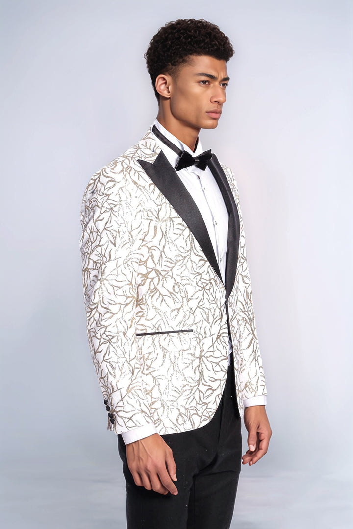 Blazer da ballo da uomo bianco slim fit con motivo edera scintillante - Wessi