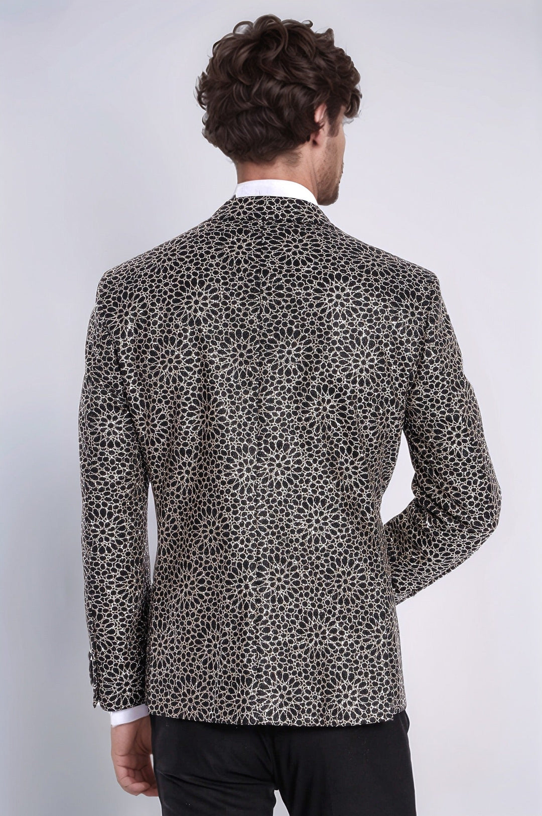 Flower Embroidered Pattern Black Men Party Blazer - Wessi